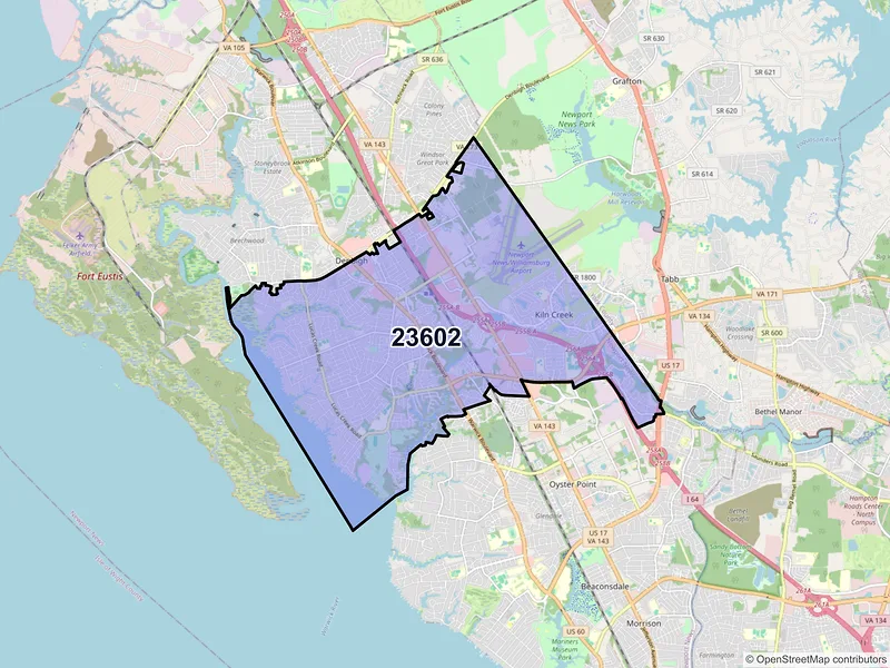 Map of ZIP Code 23602 — Newport News, VA