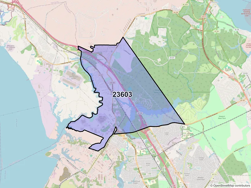 Map of ZIP Code 23603 — Newport News, VA