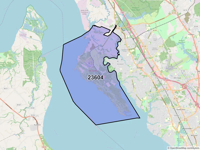 Map of ZIP Code 23604 — Fort Eustis, VA