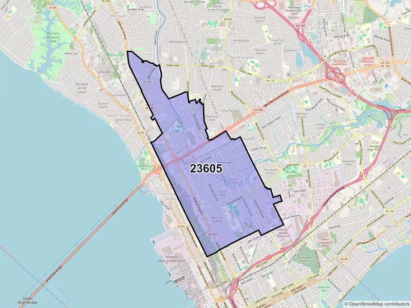 Map of ZIP Code 23605 — Newport News, VA