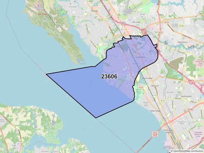 Map of ZIP Code 23606 — Newport News, VA
