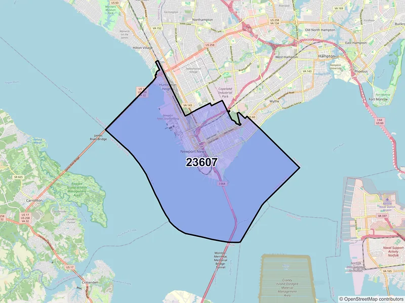Map of ZIP Code 23607 — Newport News, VA