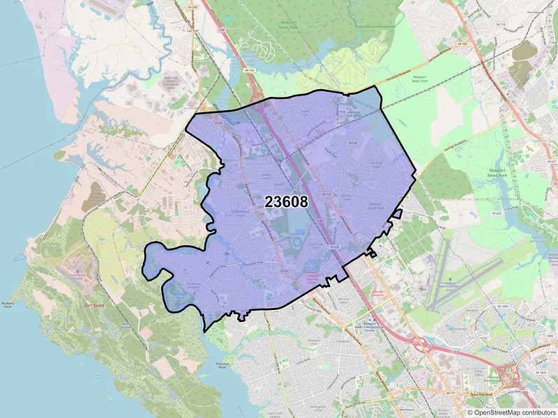 Map of ZIP Code 23608 — Newport News, VA