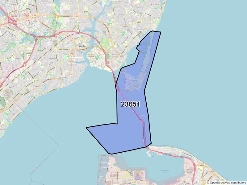 Map of ZIP Code 23651 — Fort Monroe, VA