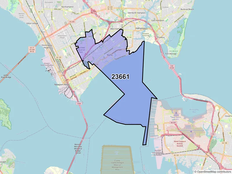 Map of ZIP Code 23661 — Hampton, VA