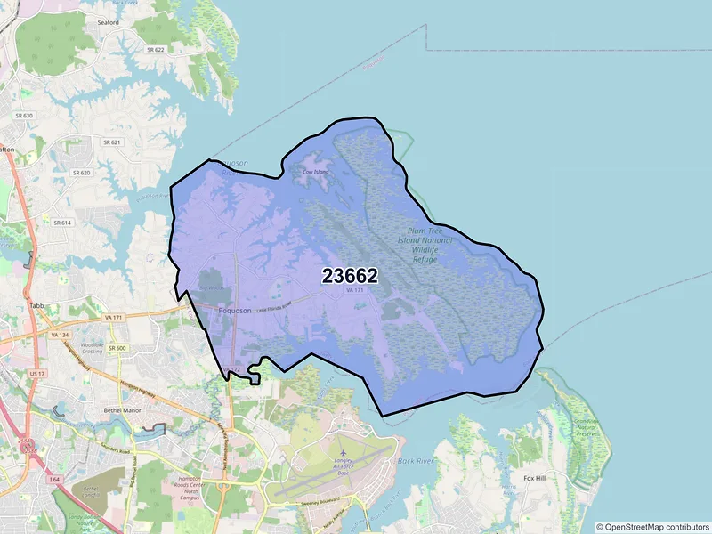 Map of ZIP Code 23662 — Poquoson, VA