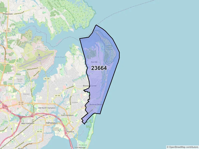 Map of ZIP Code 23664 — Hampton, VA