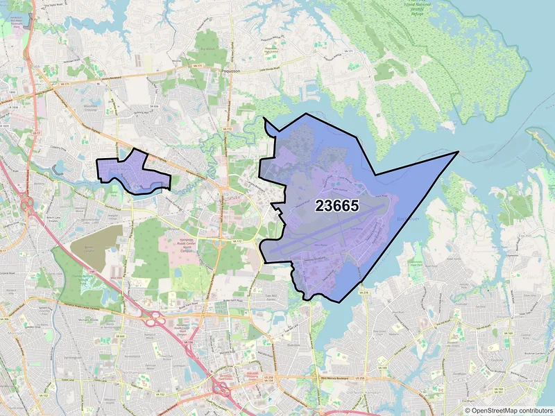 Map of ZIP Code 23665 — Hampton, VA