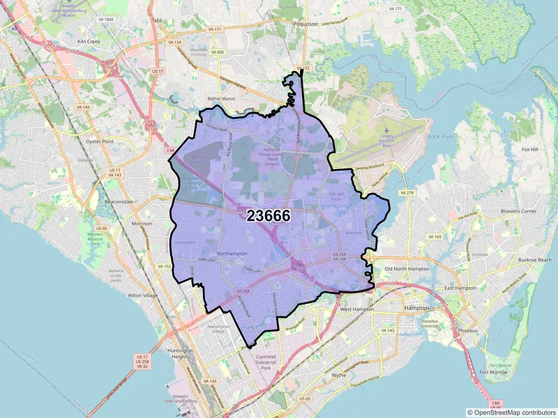 Map of ZIP Code 23666 — Hampton, VA