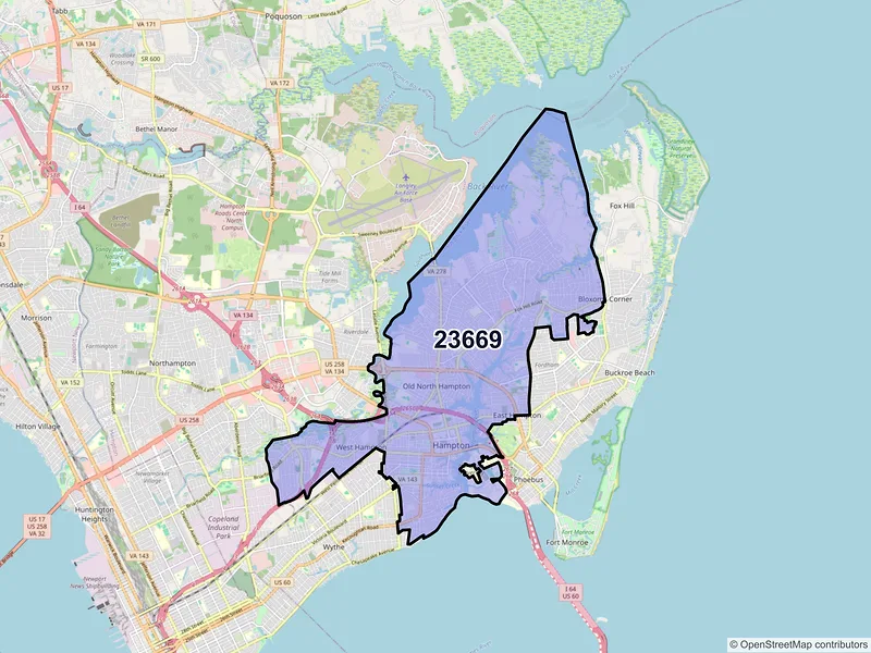 Map of ZIP Code 23669 — Hampton, VA