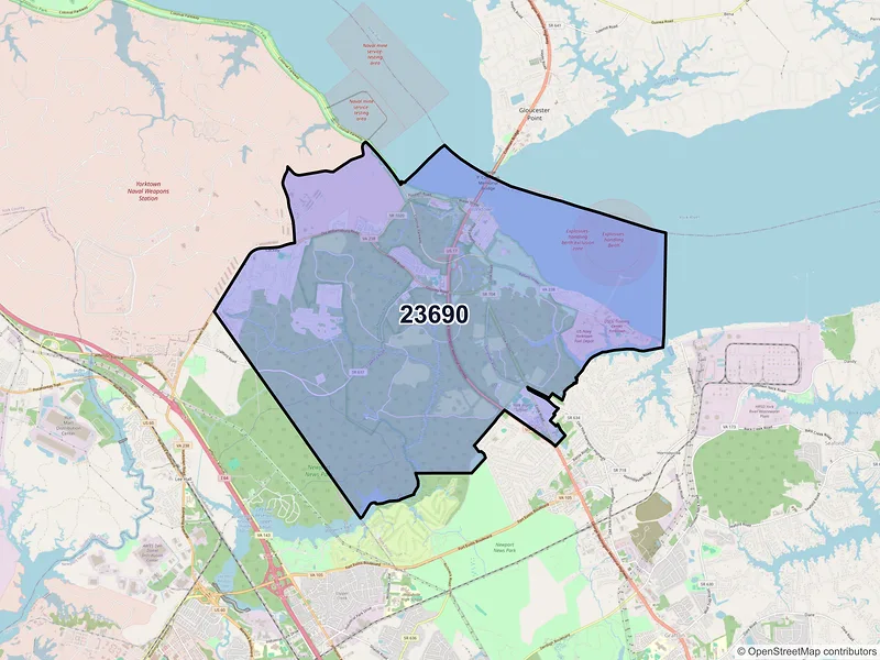 Map of ZIP Code 23690 — Yorktown, VA