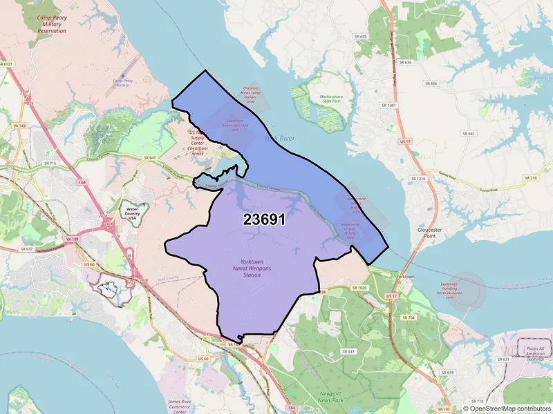 Map of ZIP Code 23691 — Yorktown, VA