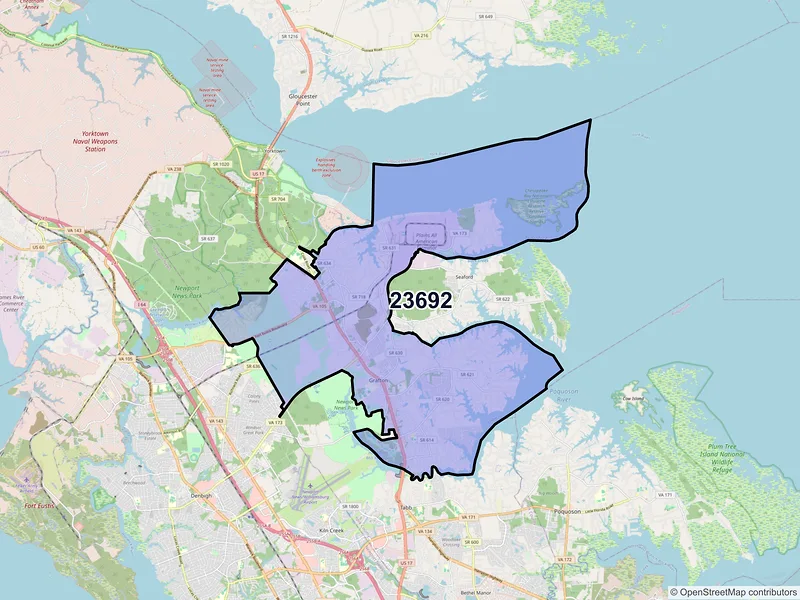 Map of ZIP Code 23692 — Yorktown, VA