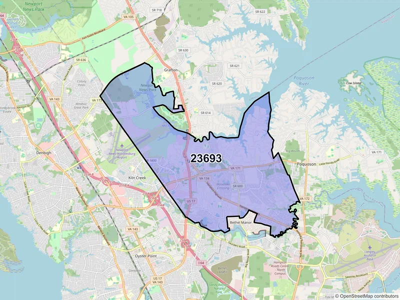 Map of ZIP Code 23693 — Yorktown, VA