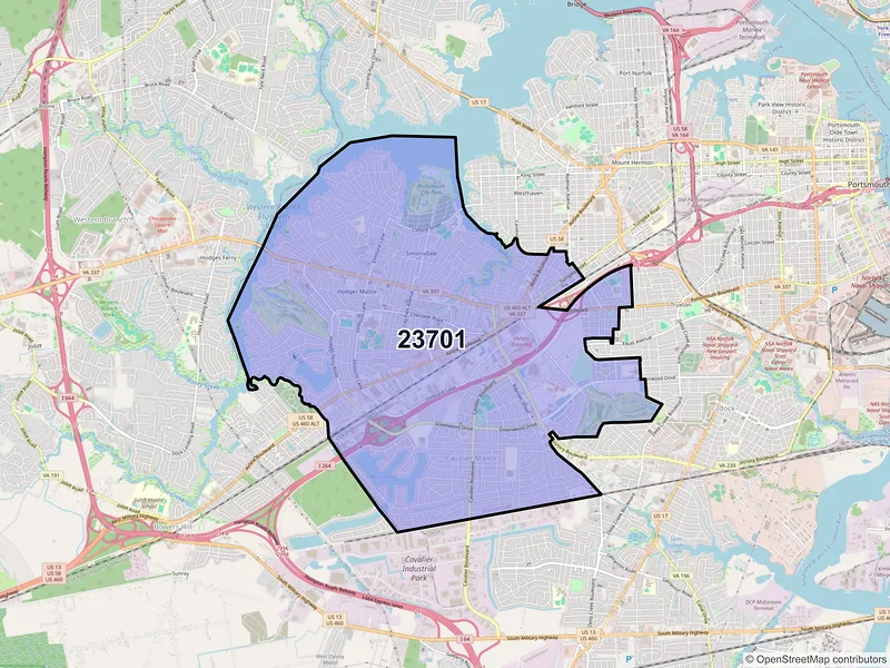 Map of ZIP Code 23701 — Portsmouth, VA