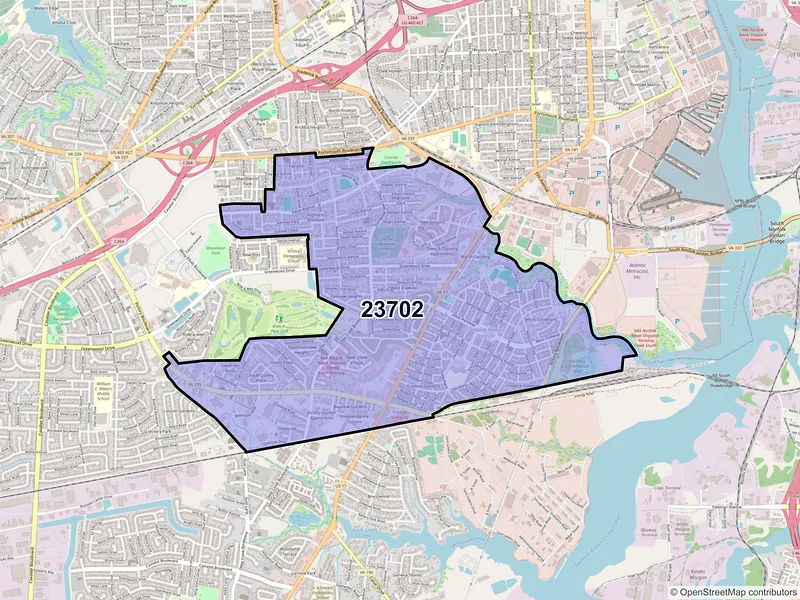 Map of ZIP Code 23702 — Portsmouth, VA