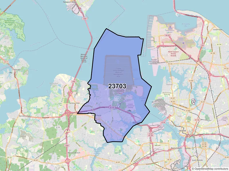 Map of ZIP Code 23703 — Portsmouth, VA