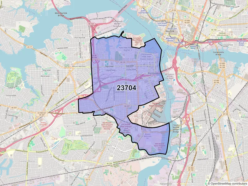 Map of ZIP Code 23704 — Portsmouth, VA
