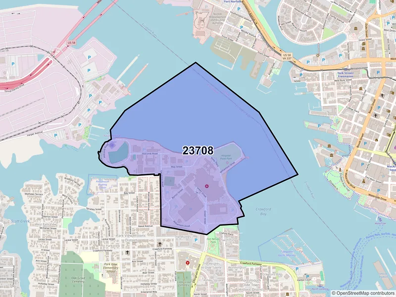 Map of ZIP Code 23708 — Portsmouth, VA