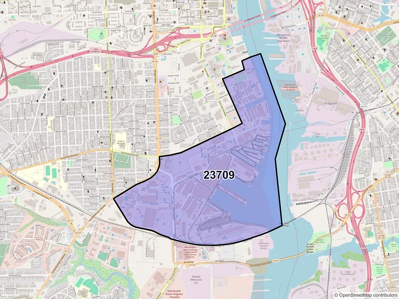 Map of ZIP Code 23709 — Portsmouth, VA