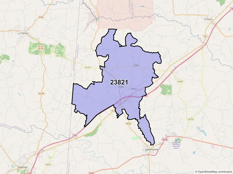 Map of ZIP Code 23821 — Alberta, VA