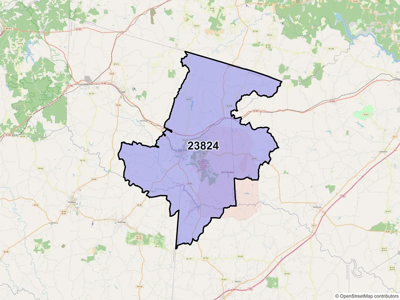 Map of ZIP Code 23824 — Blackstone, VA