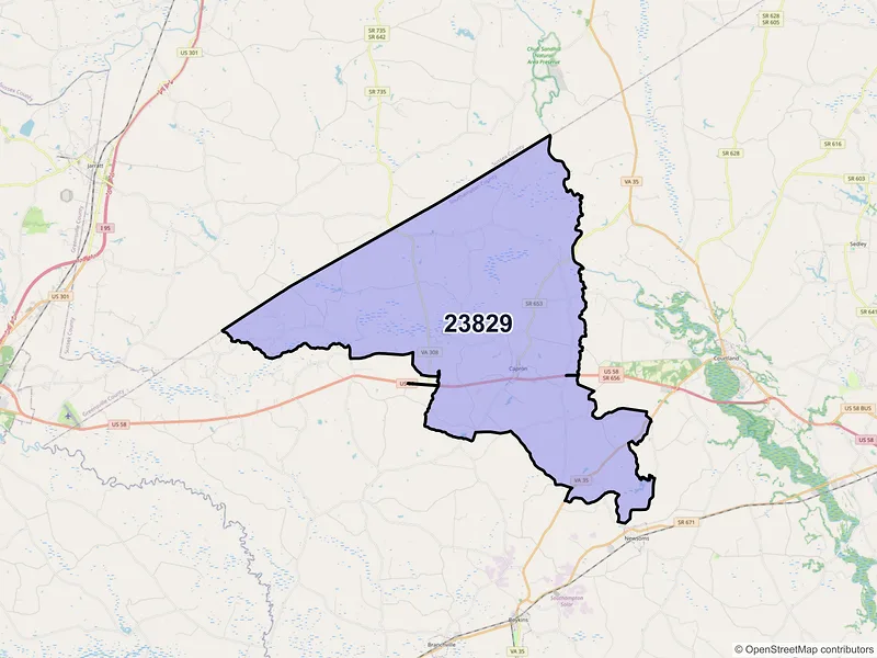 Map of ZIP Code 23829 — Capron, VA