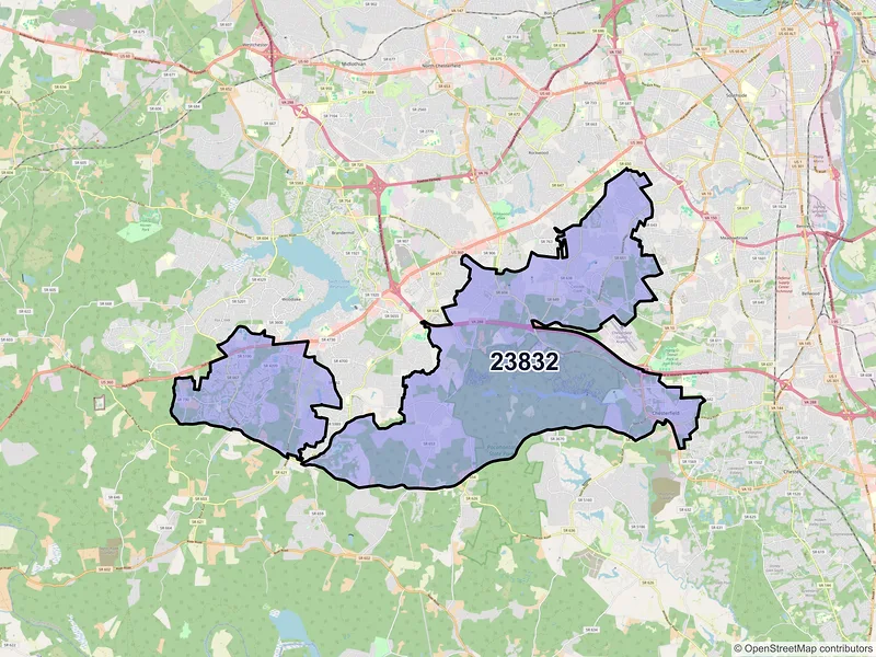 Map of ZIP Code 23832 — Chesterfield, VA