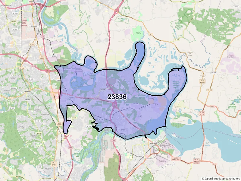 Map of ZIP Code 23836 — Chester, VA