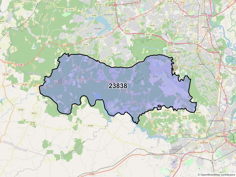 Map of ZIP Code 23838 — Chesterfield, VA