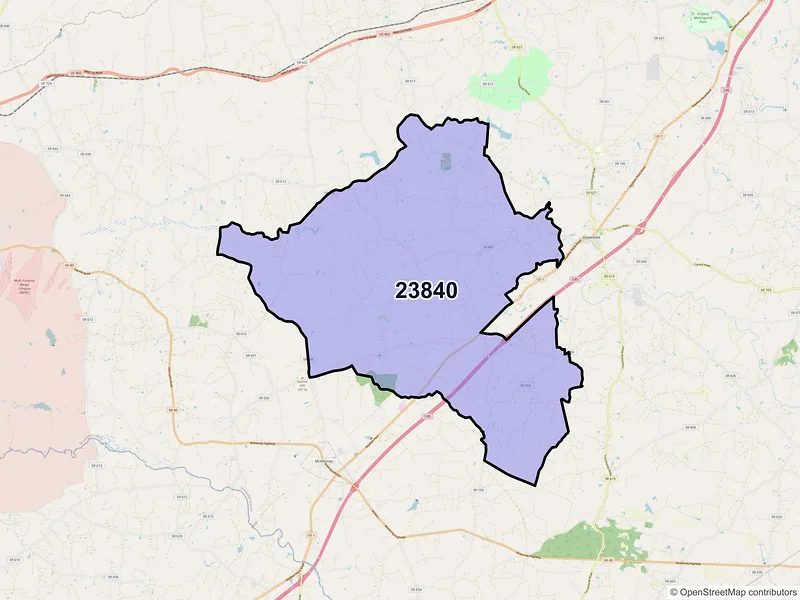 Map of ZIP Code 23840 — Dewitt, VA