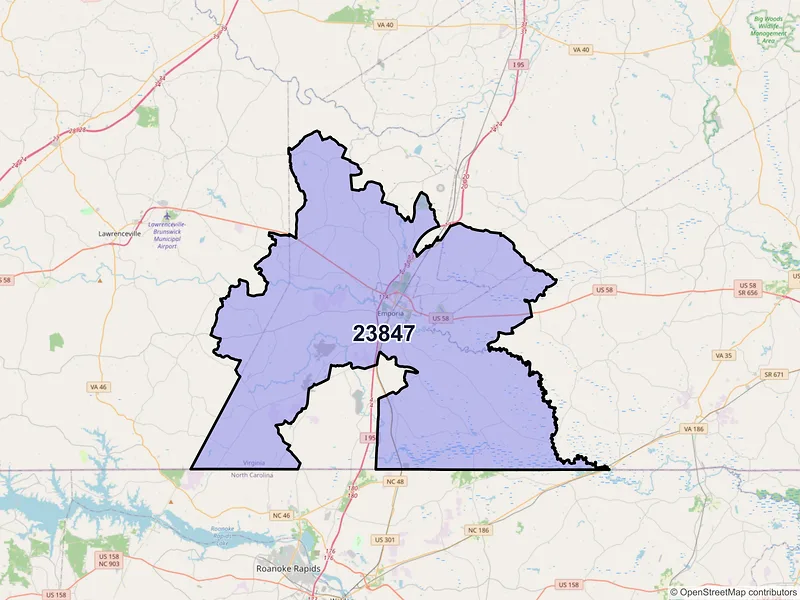 Map of ZIP Code 23847 — Emporia, VA