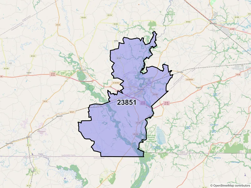 Map of ZIP Code 23851 — Franklin, VA