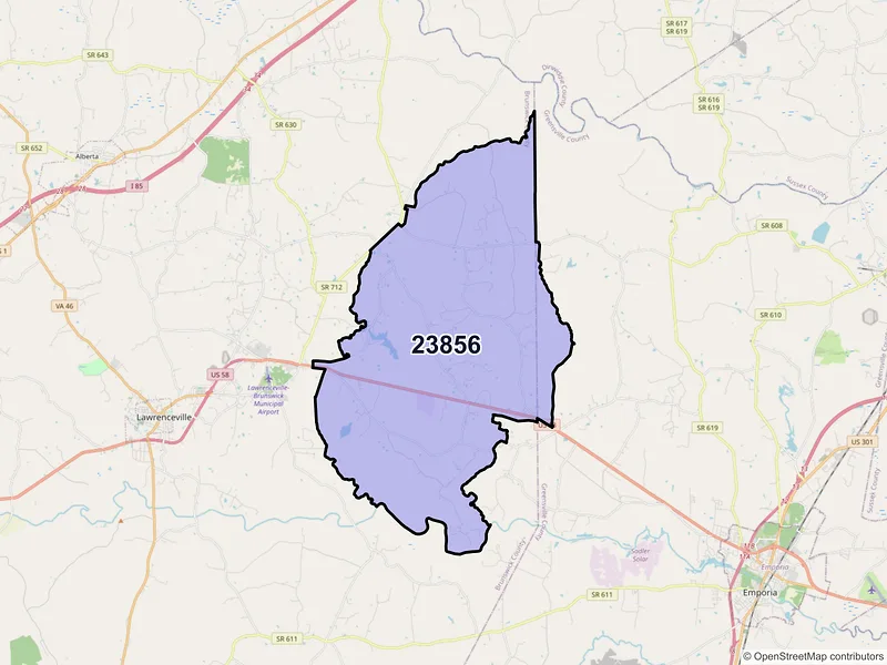 Map of Freeman, Virginia and ZIP codes