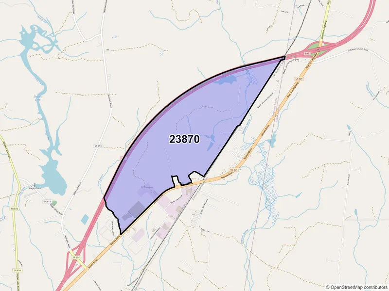 Map of ZIP Code 23870 — Jarratt, VA