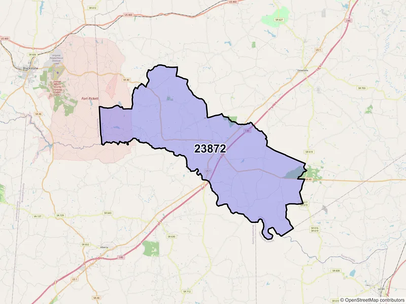 Map of ZIP Code 23872 — Mc Kenney, VA