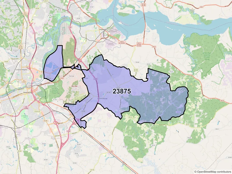 Map of ZIP Code 23875 — Prince George, VA