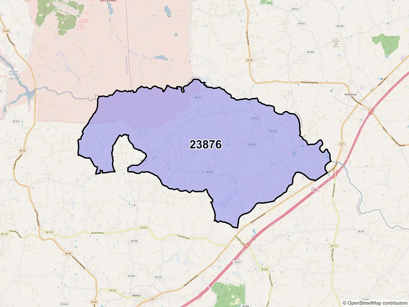 Map of ZIP Code 23876 — Rawlings, VA