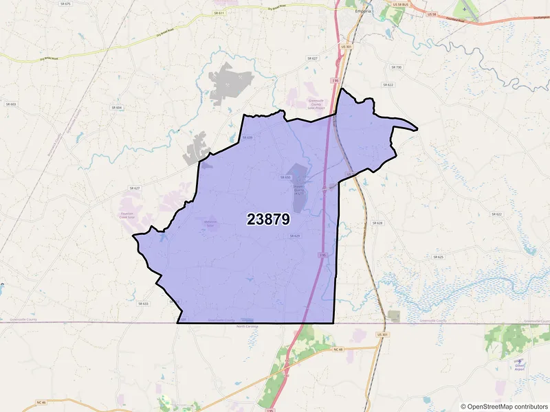 Map of ZIP Code 23879 — Skippers, VA