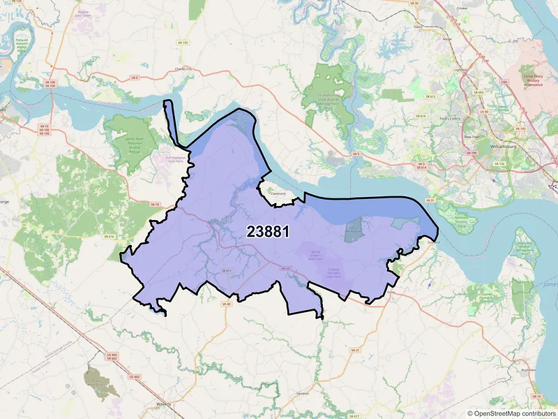 Map of Spring Grove, Virginia and ZIP codes