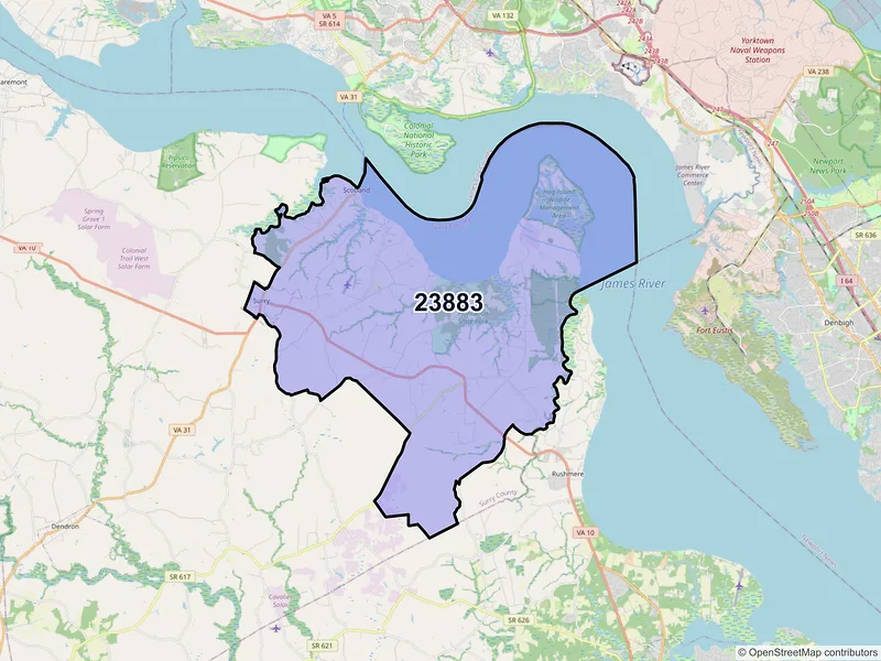Map of ZIP Code 23883 — Surry, VA