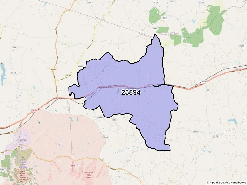 Map of ZIP Code 23894 — Wilsons, VA