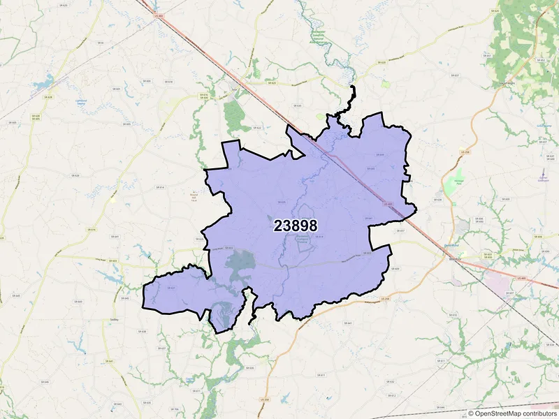 Map of ZIP Code 23898 — Zuni, VA