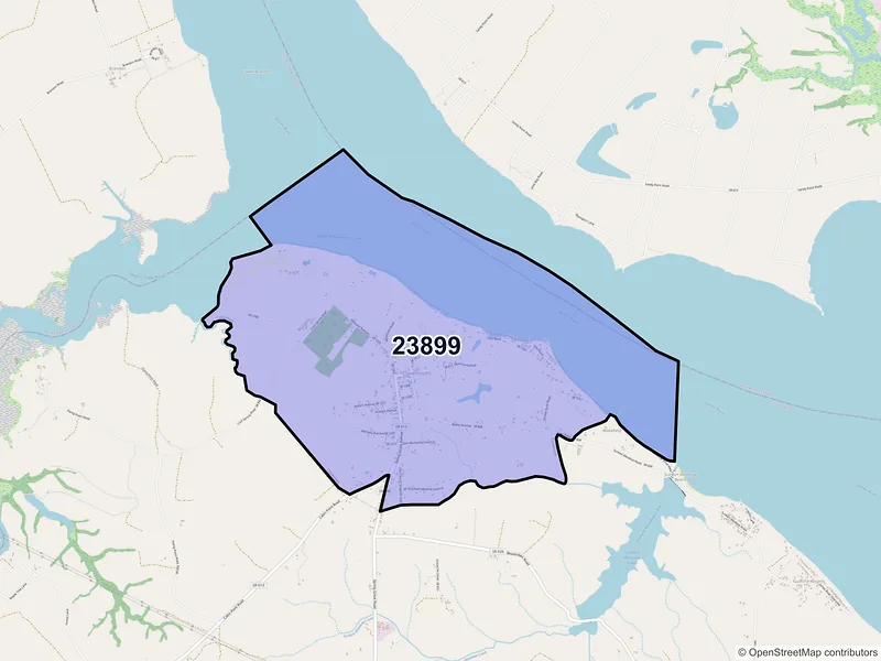 Map of Claremont, Virginia and ZIP codes