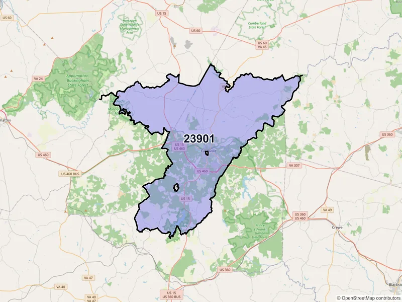 Map of ZIP Code 23901 — Farmville, VA
