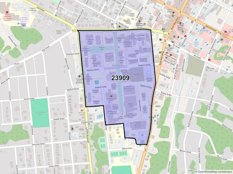 Map of ZIP Code 23909 — Farmville, VA