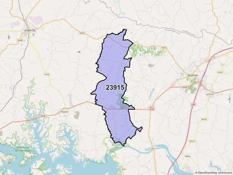 Map of ZIP Code 23915 — Baskerville, VA