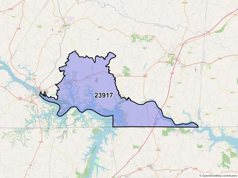 Map of ZIP Code 23917 — Boydton, VA