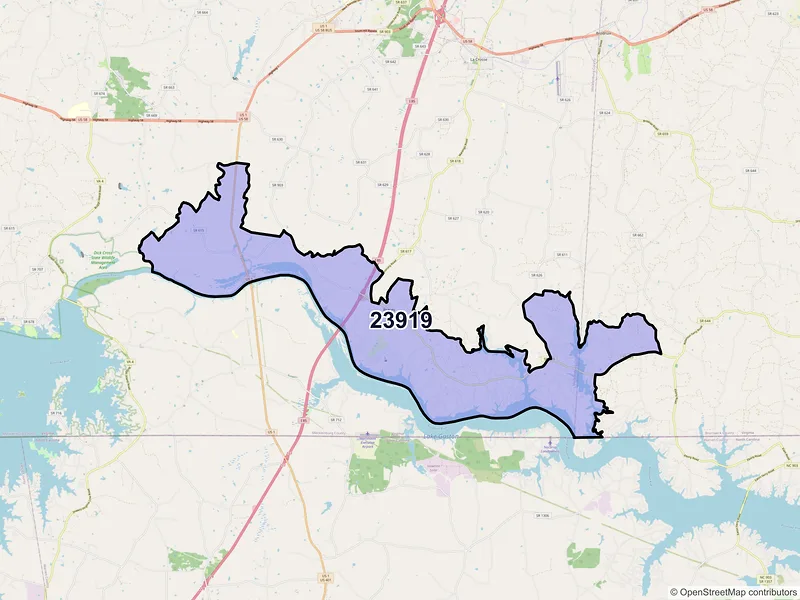 Map of ZIP Code 23919 — Bracey, VA