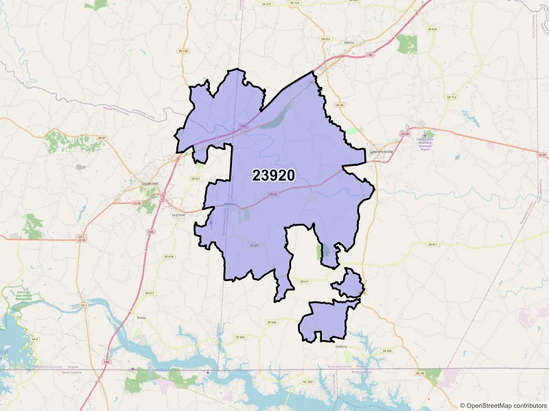Map of ZIP Code 23920 — Brodnax, VA